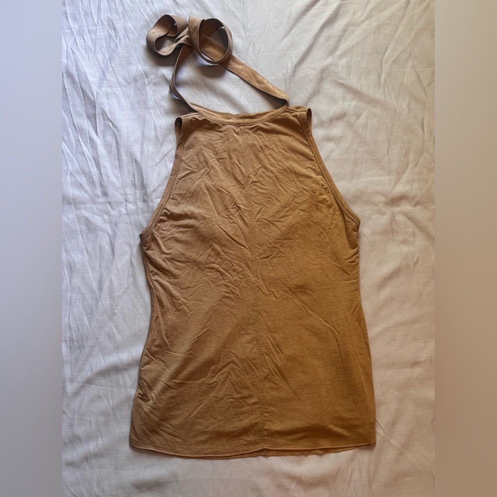 Leather Illia Camel V-Neck Tank Top W Tie Neck Design Sz 10 - Picture 2 of 7